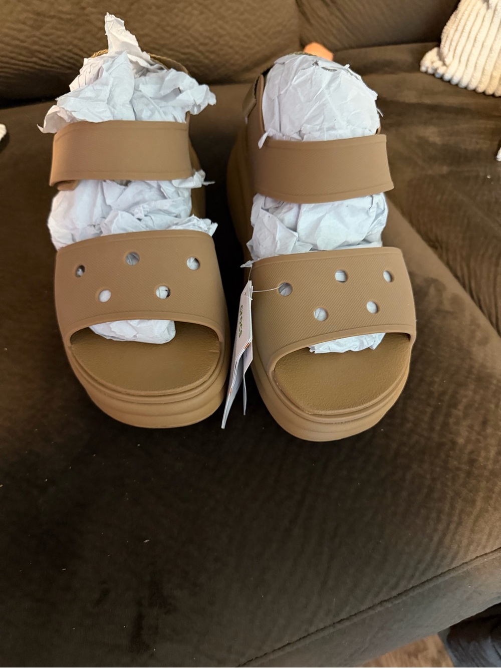 CROCS womens Brown Double-Strap Slide Sandals
